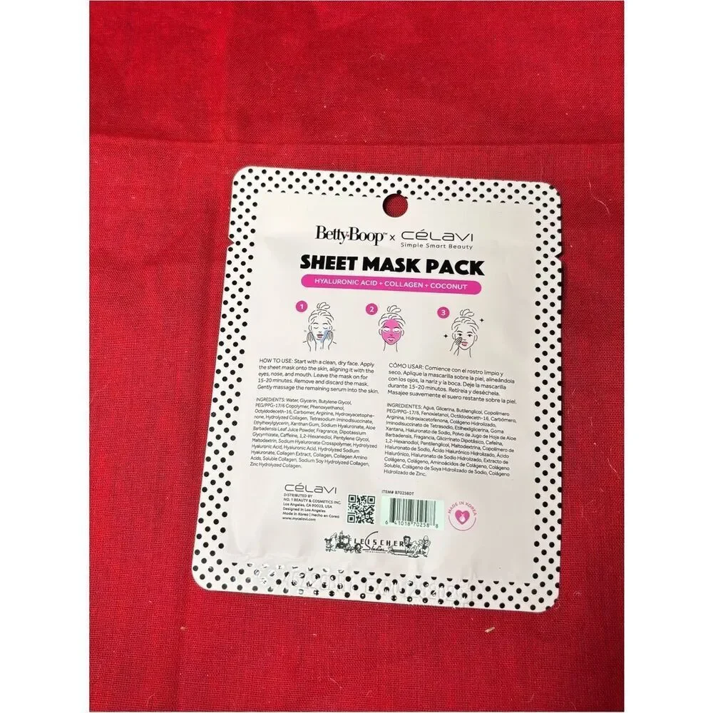 3 New Betty Boop Pink Sheet Mask Pack - Hydrating Women's Skincare